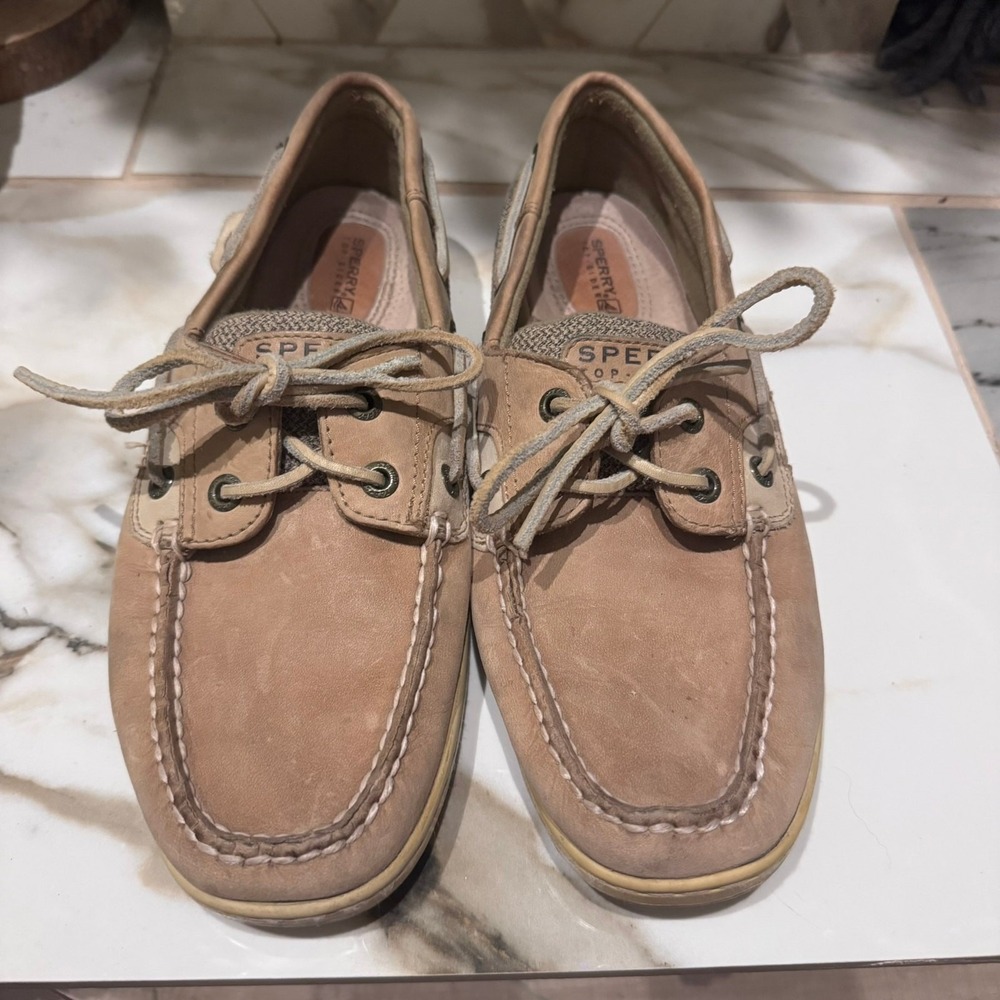 Sperry Top Siders Women's Rosefish 3-Eye Lace Up Beige Boat Shoes Size 8.5